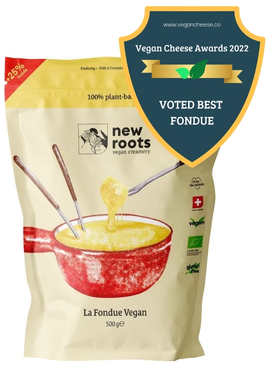 new roots fondue vegan cheese awards 2022 best fondue badge