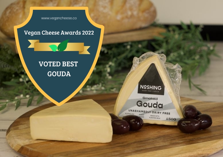 noshing best vegan gouda 2022 vegan cheese awards badge